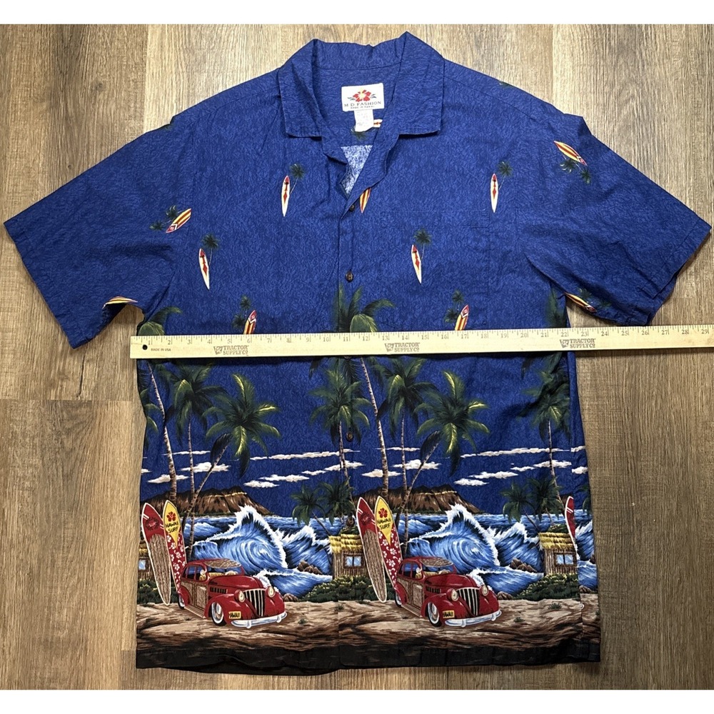 Vintage MD Fashion Hawaiian Button Down Shirt Sz L Surfing Beach Summer USA Made - Picture 9 of 9